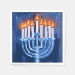 Menorah Blauwe Hanukkah Aquarel Vakantie Servet