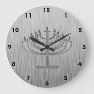 Menorah; blik van geborsteld metaal grote klok