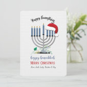 Menorah en Kerstman Hoed Kerstkaart Kaart (Staand voorkant)