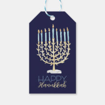 Menorah Gift Label - Navy Blue
