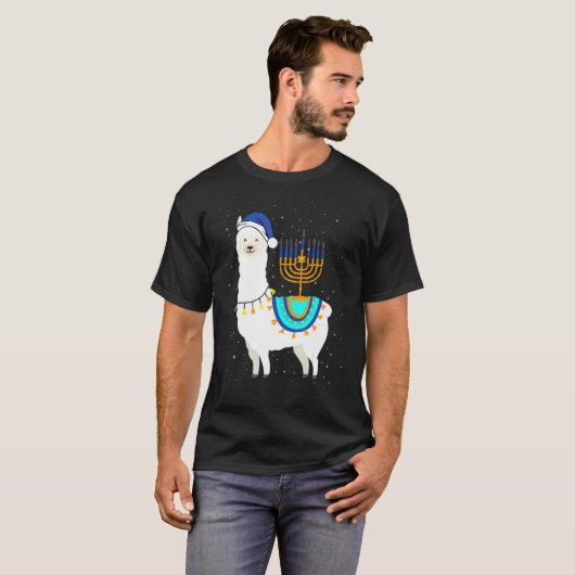Menorah Hanukkah Llama Cute Alpaca Chanukah T-shirt (Voorkant volledig)