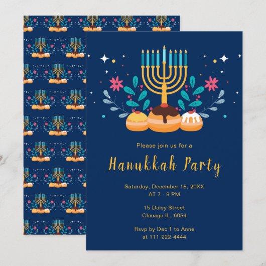 Menorah Hanukkah Party Kaart (Voorkant / Achterkant)