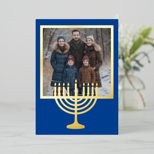 Menorah Lijst en uw foto Folie Feestdagenkaart (Staand Voorkant)