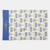 Menorah met Lights Happy Hanukkah Monogram Theedoek (Horizontaal)