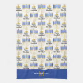 Menorah met Lights Happy Hanukkah Monogram Theedoek (Verticaal)