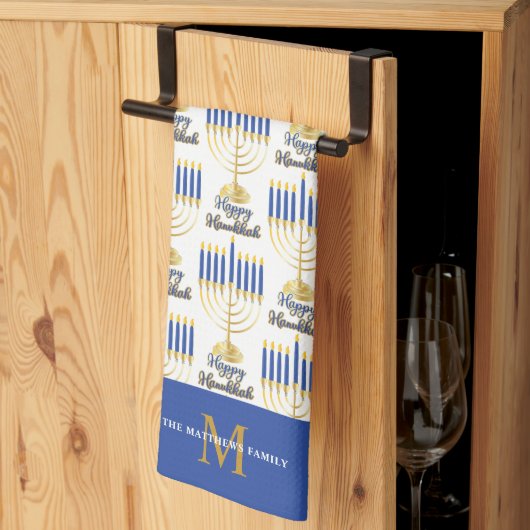 Menorah met Lights Happy Hanukkah Monogram Theedoek (Derde Gevouwen)