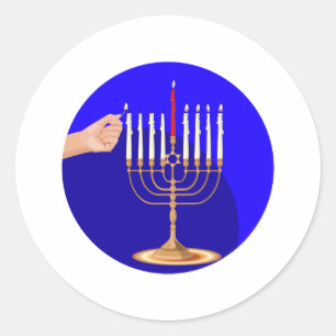 Menorah op blauw ronde sticker