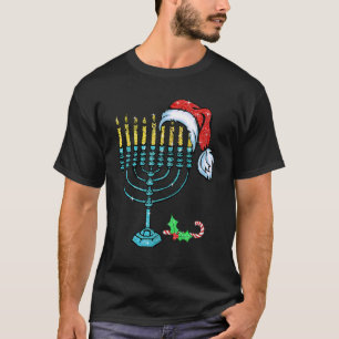 Menorah Santa Hat Chanukah Hanukkah Jewish Christm T-shirt