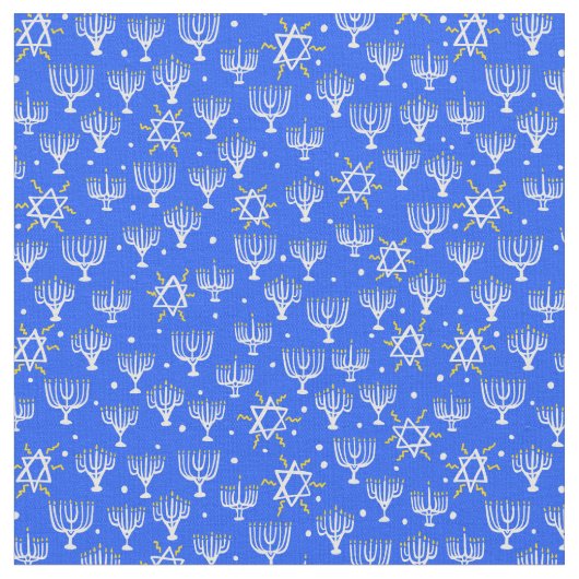 Menorah Star van David Hanukkah Pattern Blue White Stof (Close Up)