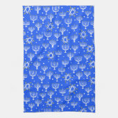 Menorah Star van David Hanukkah Pattern Blue White Theedoek (Verticaal)