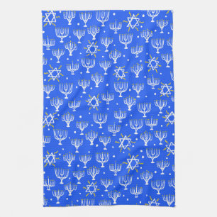 Menorah Star van David Hanukkah Pattern Blue White Theedoek