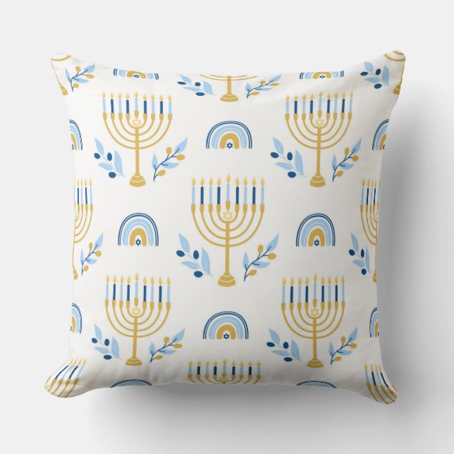 Menorahs en The Star of David Hanukkah Pattern Th Kussen (Voorkant)