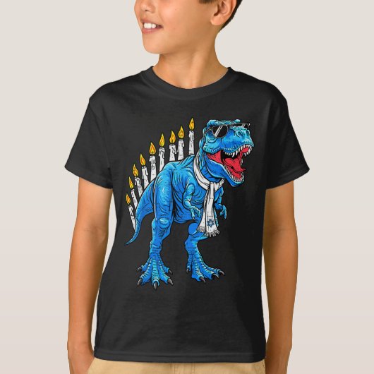 Menorasaurus Hanukkah T Rex Dinosaur Dino Chanukah T-shirt (Voorkant)
