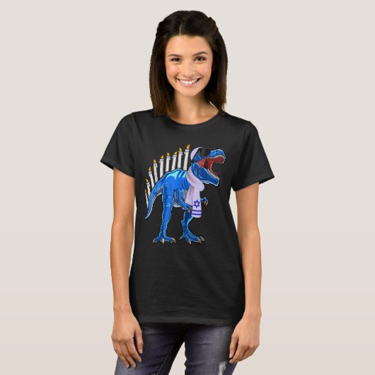 Menorasaurus Rex Shirt T Rex Dinosaur Hanukkah Gif (Voorkant volledig)