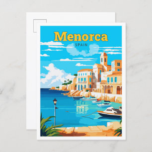 Menorca Spanje Reizen Kunst Vintage Illustratie Briefkaart