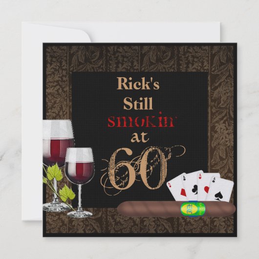 MENS 60e anniversaire Invitation VINS, Cartes, Cig (Devant)