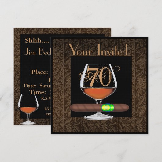 MENS 70e anniversaire INVITATIONS MODÈLE COGNAC (Devant / Derrière)