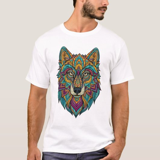 Men's Abstract Wolf Design T-Shirt – Modern Geomet (Devant)