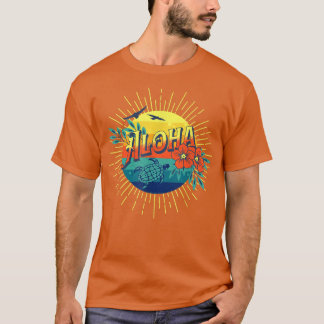 Mens Aloha Hawaiian Island Sea Turtle Flowers Aloh T-shirt