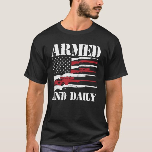 Mens Armed And Dadly Deadly Father For Fathers Da T-shirt (Voorkant)