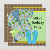 Mens BBQ Margarita Beach Invitation de fête d'anni (Devant / Derrière)