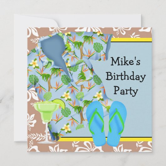 Mens BBQ Margarita Beach Invitation de fête d'anni (Devant)