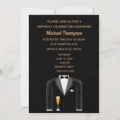 Mens Black Gold Tux Anniversaire Fête Invitation (Devant)