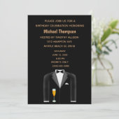 Mens Black Gold Tux Anniversaire Fête Invitation (Debout devant)