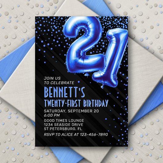 Mens Blue 21ème anniversaire Invitation