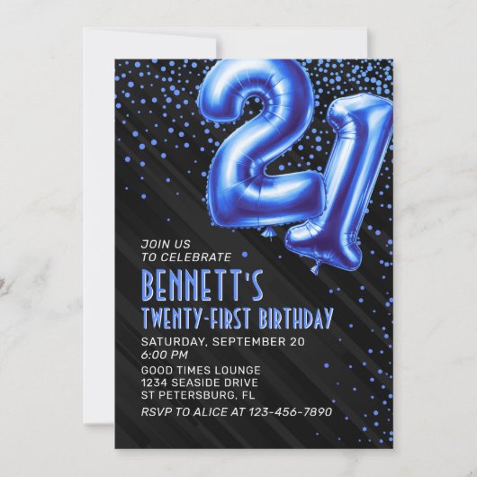 Mens Blue 21ème anniversaire Invitation (Devant)