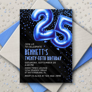 Mens Blue 25th Birthday Invitation