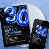 Mens Blue 30th Birthday Invitation