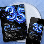 Mens Blue 35th Birthday Invitation