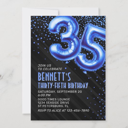 Mens Blue 35th Birthday Invitation (Devant)