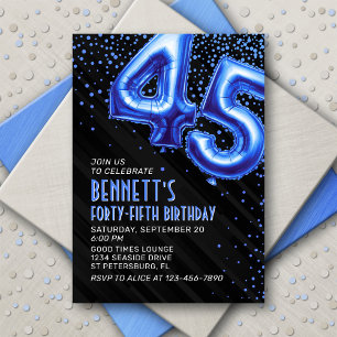 Mens Blue 45th Birthday Invitation