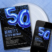 Mens Blue 50th Birthday Invitation