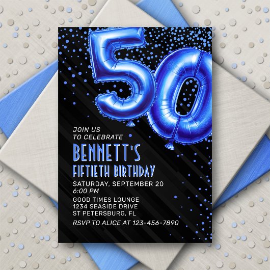 Mens Blue 50th Birthday Invitation