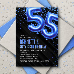 Mens Blue 55th Birthday Invitation