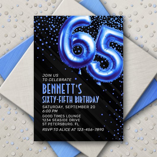 Mens Blue 65e anniversaire Invitation