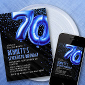 Mens Blue 70th Birthday Invitation
