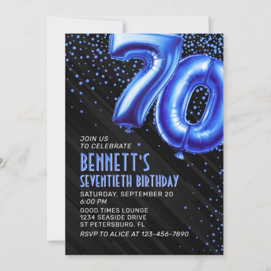 Mens Blue 70th Birthday Invitation (Devant)