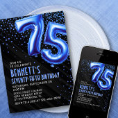 Mens Blue 75th Birthday Invitation