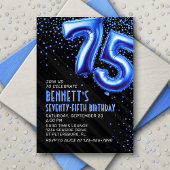 Mens Blue 75th Birthday Invitation