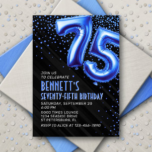 Mens Blue 75th Birthday Invitation