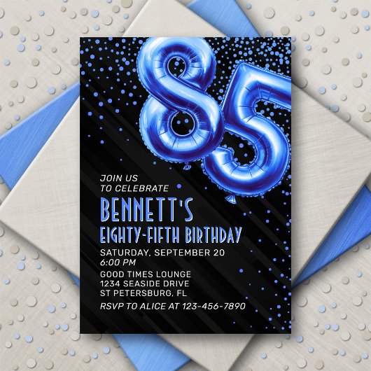 Mens Blue 85th Birthday Invitation