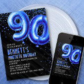 Mens Blue 90th Birthday Invitation