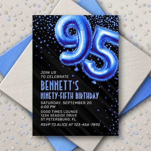Mens Blue 95th Birthday Invitation