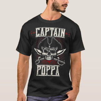 Mens Captain Poppa Pirate Skull Funny Grandpa Gran T-shirt