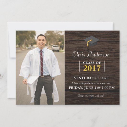Mens College Graduation Wood invitation (Devant)