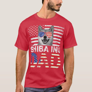 Mens Cool Shiba Inu Dad USA Flag Patriotic Fathers T-shirt